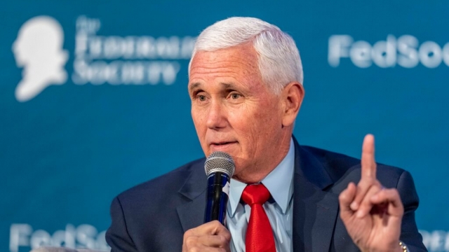Former Vice President Mike Pence speaks at the Federalist Society Executive Branch Review conference.