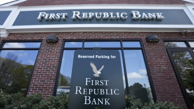 First Republic Bank signs and logos are displayed on a branch.