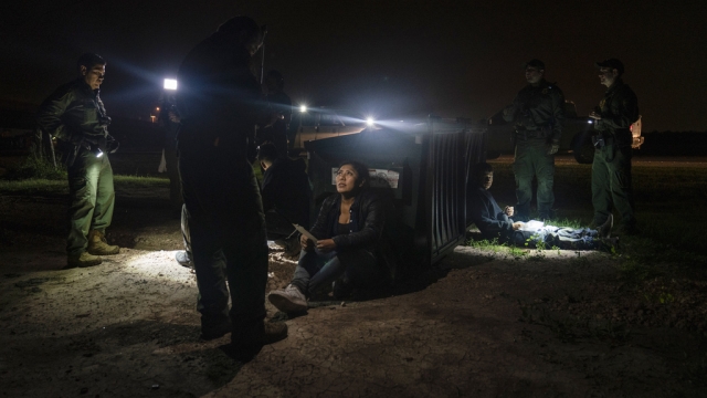 Migrants in Granjeno, Texas, early Thursday, May 4, 2023.