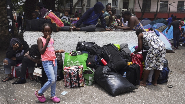 Haitian migrants camp out