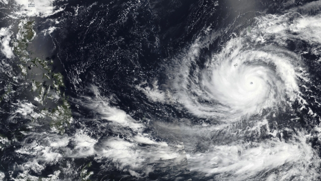 Satellite image shows Typhoon Mawar, a powerful storm that could deliver the biggest hit to Guam in two decades.