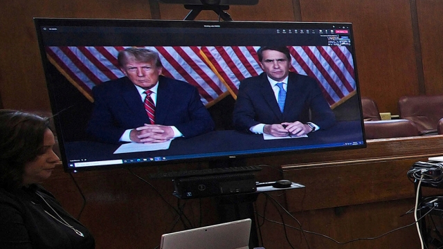 Donald Trump appears via videoconference in court