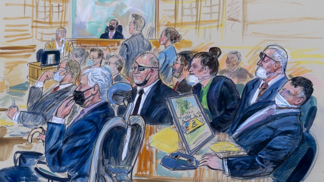 Artist sketch depitcs the trial of Oath Keepers charged with seditious conspiracy.