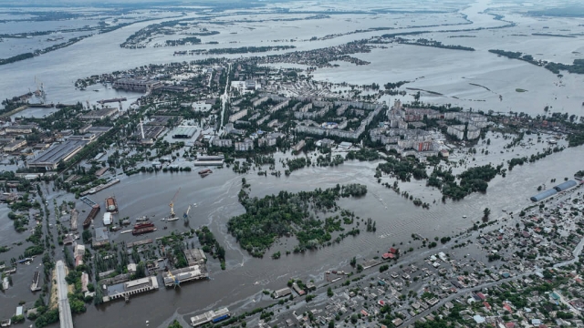 A flooded neighborhood in Kherson, Ukraine