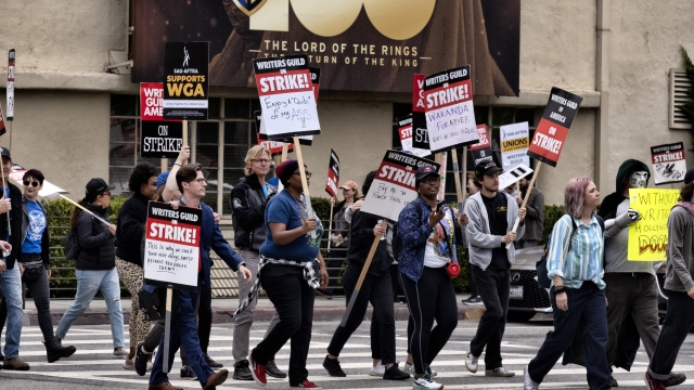 Picketers protesting outside Warner Bros studio