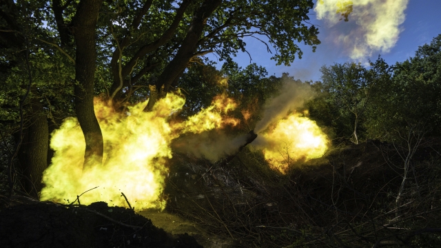 Fire from an artillery attack in Ukraine