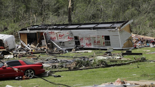 Overturned mobile home hit by a tornado