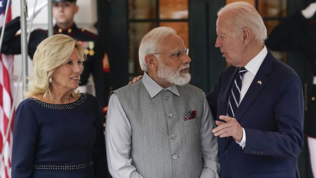 President Joe Biden and first lady Jill Biden welcome India's Prime Minister Narendra Modi.