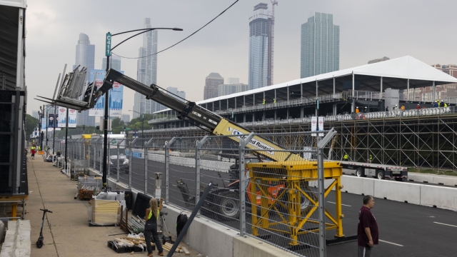 Construction ahead of the NASCAR Chicago Street Race.