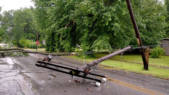 Downed power line due to storm in Indianapolis.