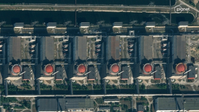 An image provided by Planet Labs PBC shows the Zaporizhzhia Nuclear Power Plant in Southern Ukraine