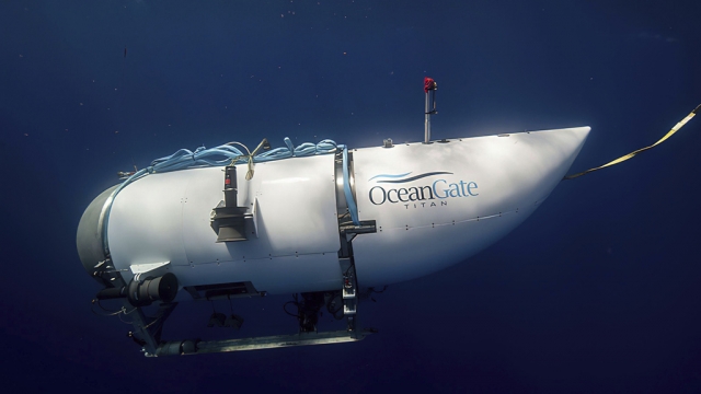This photo provided by OceanGate Expeditions shows a submersible vessel named Titan.