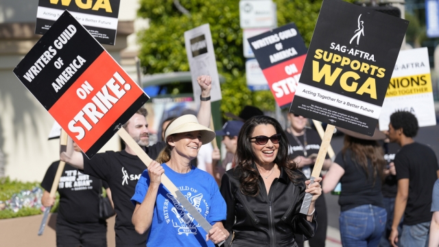 Protesters from the Writers Guild of America West and the Screen Actors Guild.