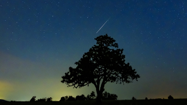 A meteorite of the swarm of meteorites Perseida illuminate at the sky above Salgotarjan, Hungary.
