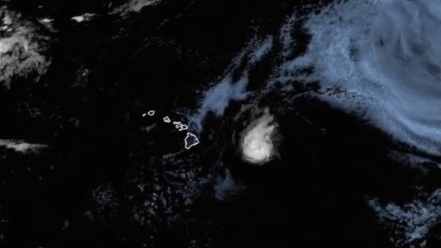 Satellite imagery of Tropical Storm Calvin is shown.