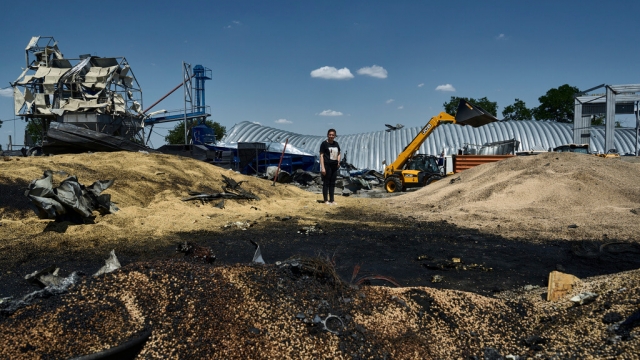A destroyed grain silo in Odesa