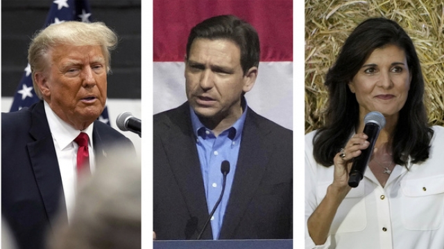 Combination photo shows Republican 2024 presidential candidates Donald Trump, Ron DeSantis and Nikki Haley