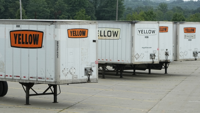 Yellow Corp. trailers at a freight facility.