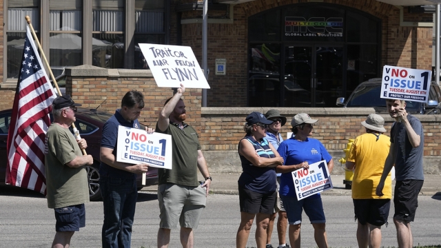 People picketing ahead of an Ohio special election.