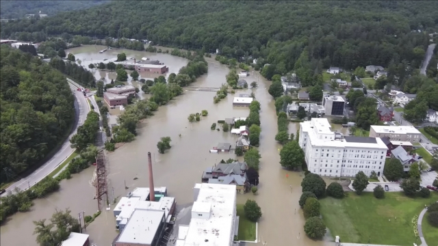 Aerial view of flooding in Montpelier, Vermont.