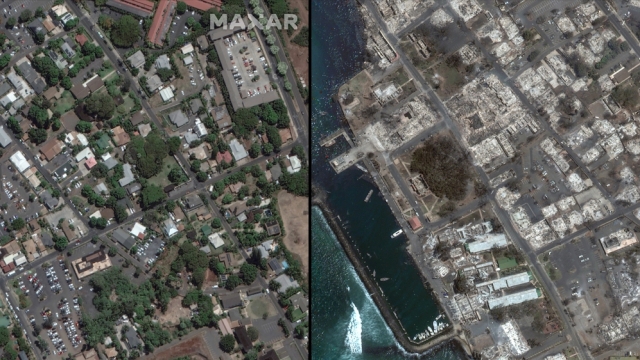 Maui wildfire damage before and after.