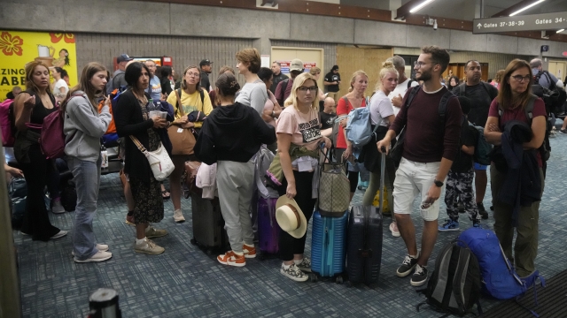 Passengers waiting to board a flight