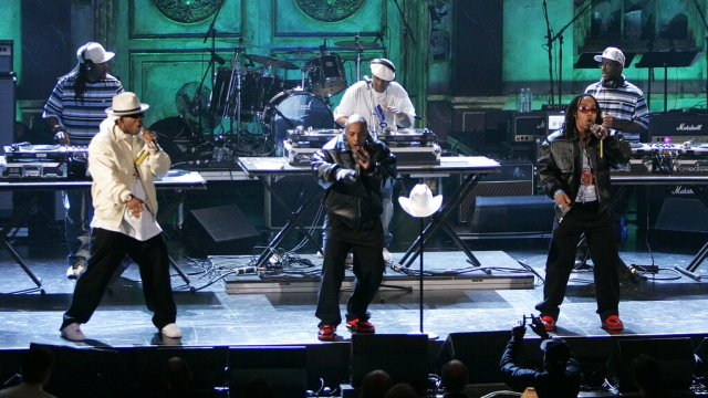 Grandmaster Flash, center rear, & the Furious Five performs after being inducted into the Rock & Roll Hall of Fame.