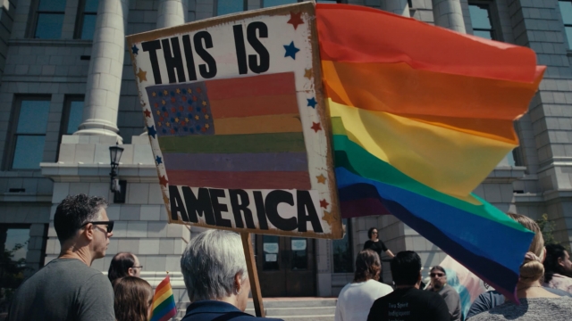 People at a Pride rally.