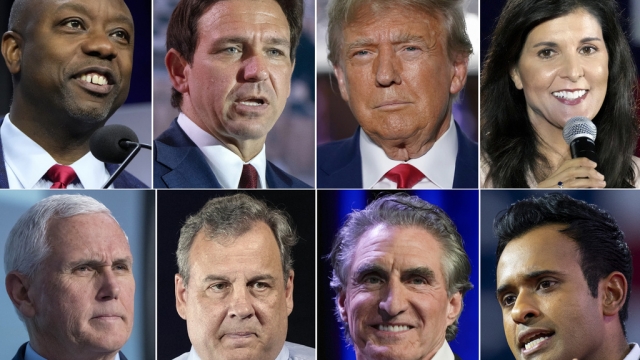 Republican presidential candidates are pictured.