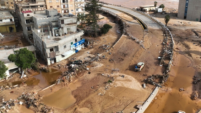 Flood damage in the city of Derna, Libya