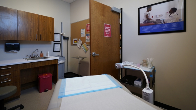 An exam room at an abortion clinic