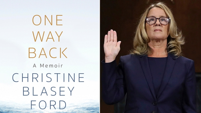 This combination of images shows cover art for "One Way Back" and Christine Blasey Ford.