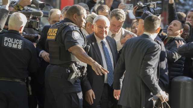 Sen. Bob Menendez arrives at a courthouse in New York.