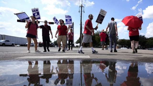 UAW union members on strike.