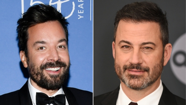 Late-night talk show hosts Jimmy Fallon and Jimmy Kimmel
