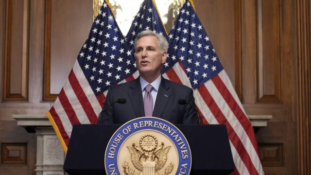 Rep. Kevin McCarthy speaks to reporters after being ousted as Speaker of the House