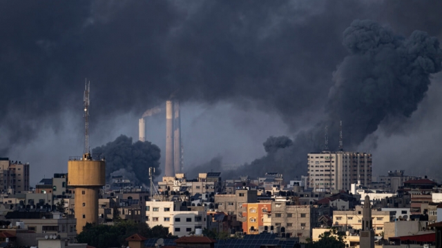 Smoke rises from an Israeli airstrike in Gaza City