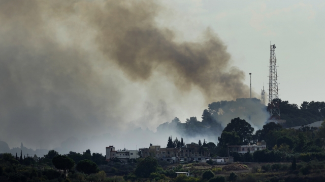 Smoke rises from an Israeli army position which was attacked by Hezbollah fighters near Alma al-Shaab a Lebanese border.