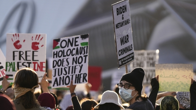 Demonstrators protest the Israel-Hamas war