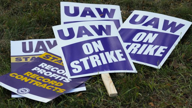 UAW strike signs.
