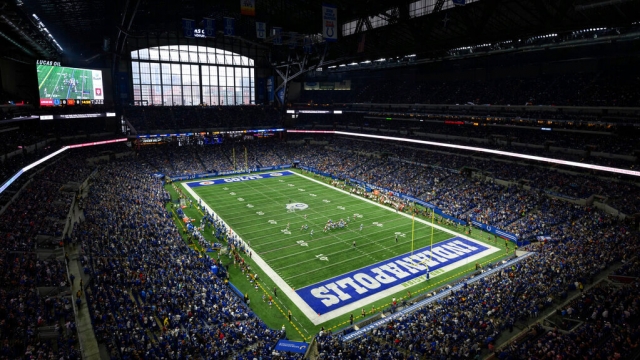 A view of Lucas Oil Stadium in Indianapolis