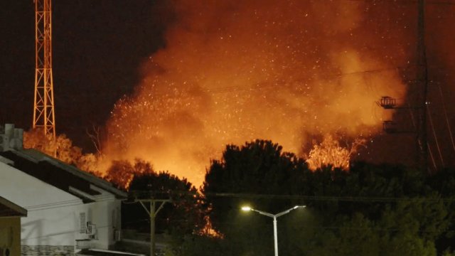 Massive fire breaks out after Israel intercepts a rocket from Gaza.