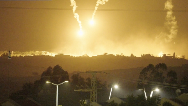 Israeli air strikes into Gaza.