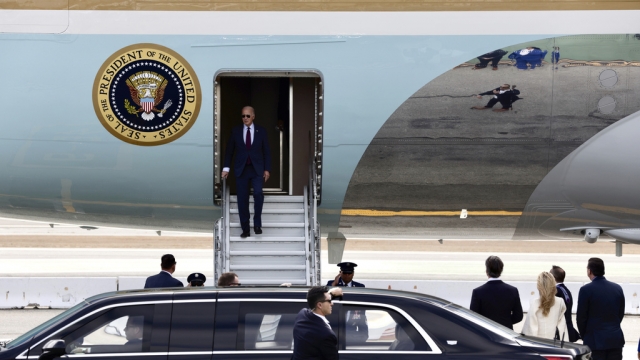 President Joe Biden steps off Air Force 1 at San Francisco International Airport.