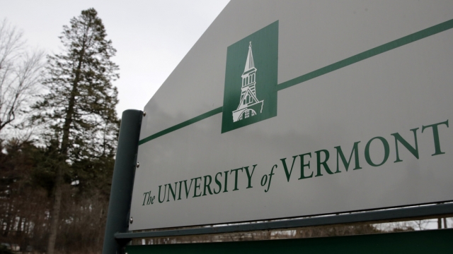 A sign on the University of Vermont campus in Burlington, Vermont.