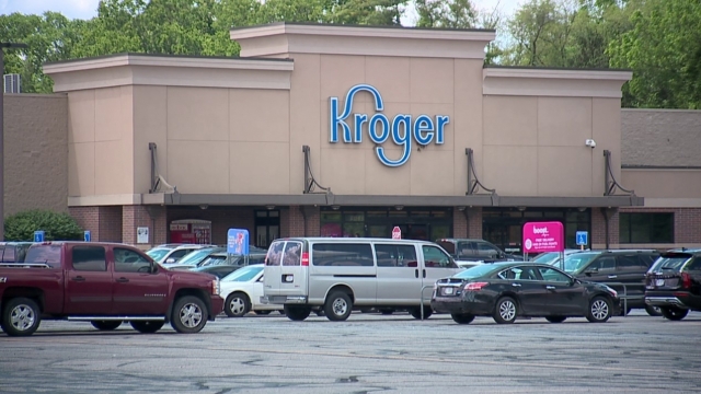 The exterior of a Kroger grocery store.
