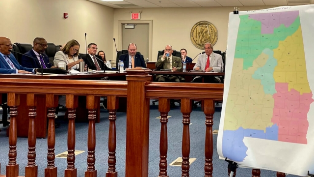 An Alabama Senate committee discusses a proposal to draw new congressional district lines.