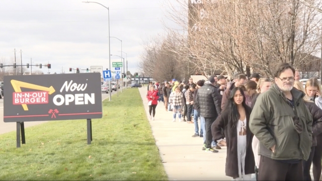 Hundreds line up for the opening of an In-N-Out Burger near Boise, Idaho.