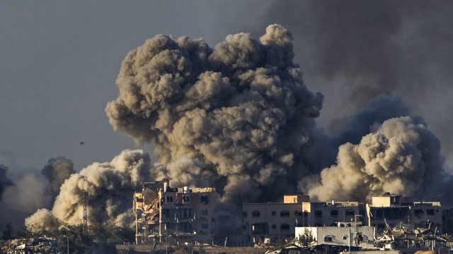 Smoke rises following an Israeli bombardment in the Gaza Strip, as seen from southern Israel, Saturday, Dec. 16, 2023.