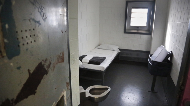 The interior of a solitary confinement cell at New York's Rikers Island jail is shown.